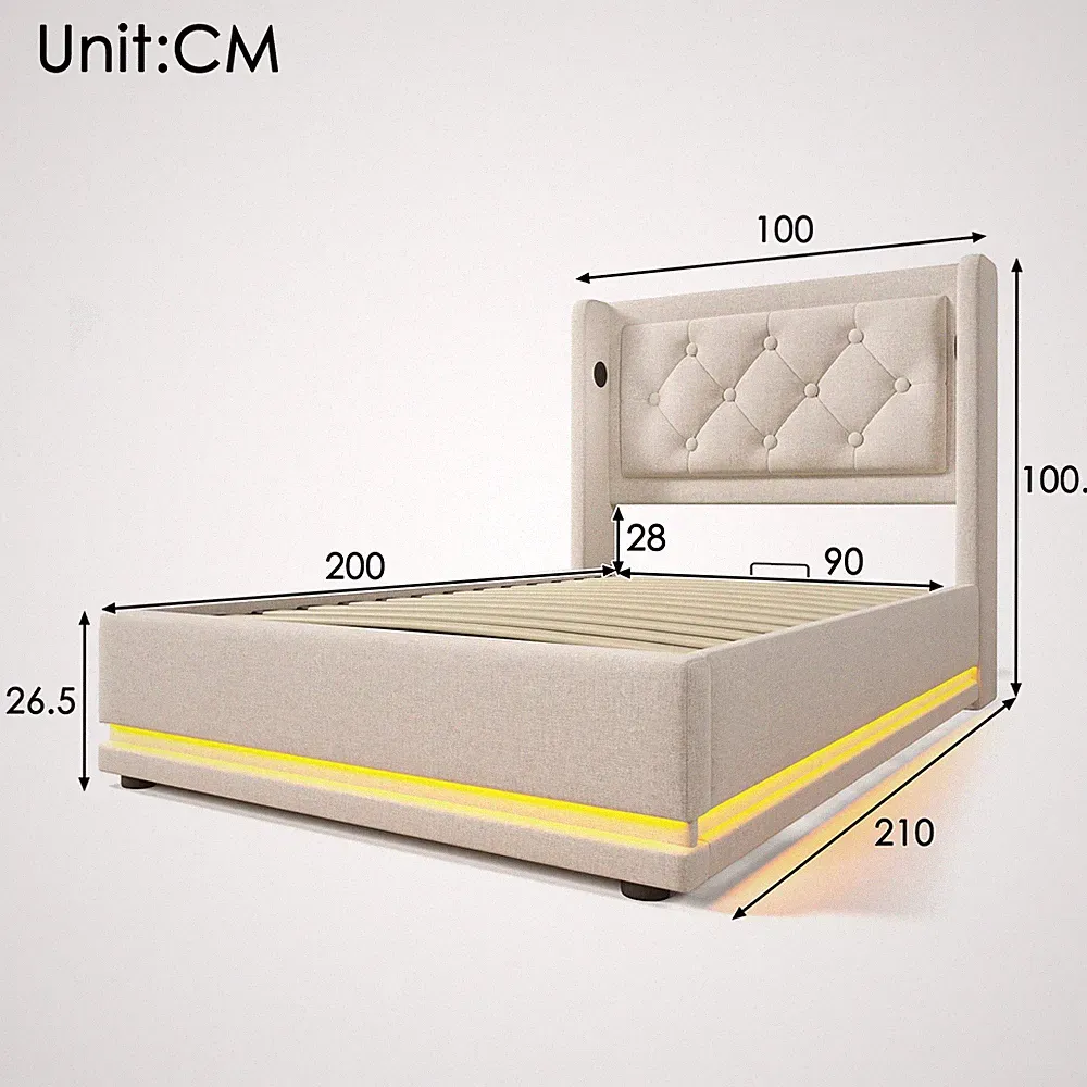 Polsterbett Doppelbett LED Stauraumbett Bettgestell Kopfteil Mit/ohne Matratze