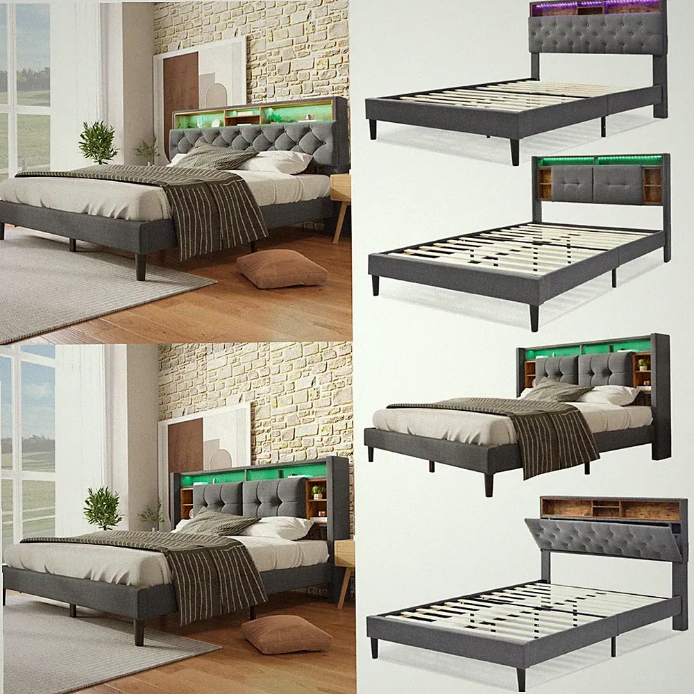 Polsterbett Doppelbett mit LED-Beleuchtung Stauraum Bettgestell 140x200 160x200