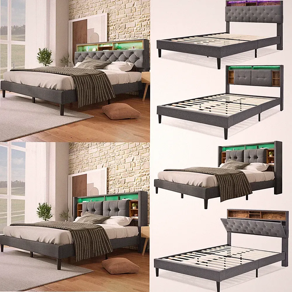 Polsterbett Doppelbett mit LED-Beleuchtung Stauraum Bettgestell 140x200 160x200