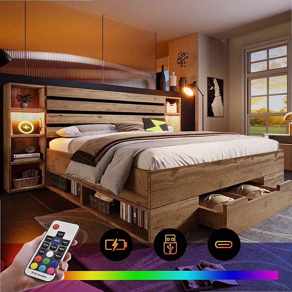 Polsterbett Doppelbett mit LED Kopfteil Stauraum Bettgestell 160x200 180x200 cm