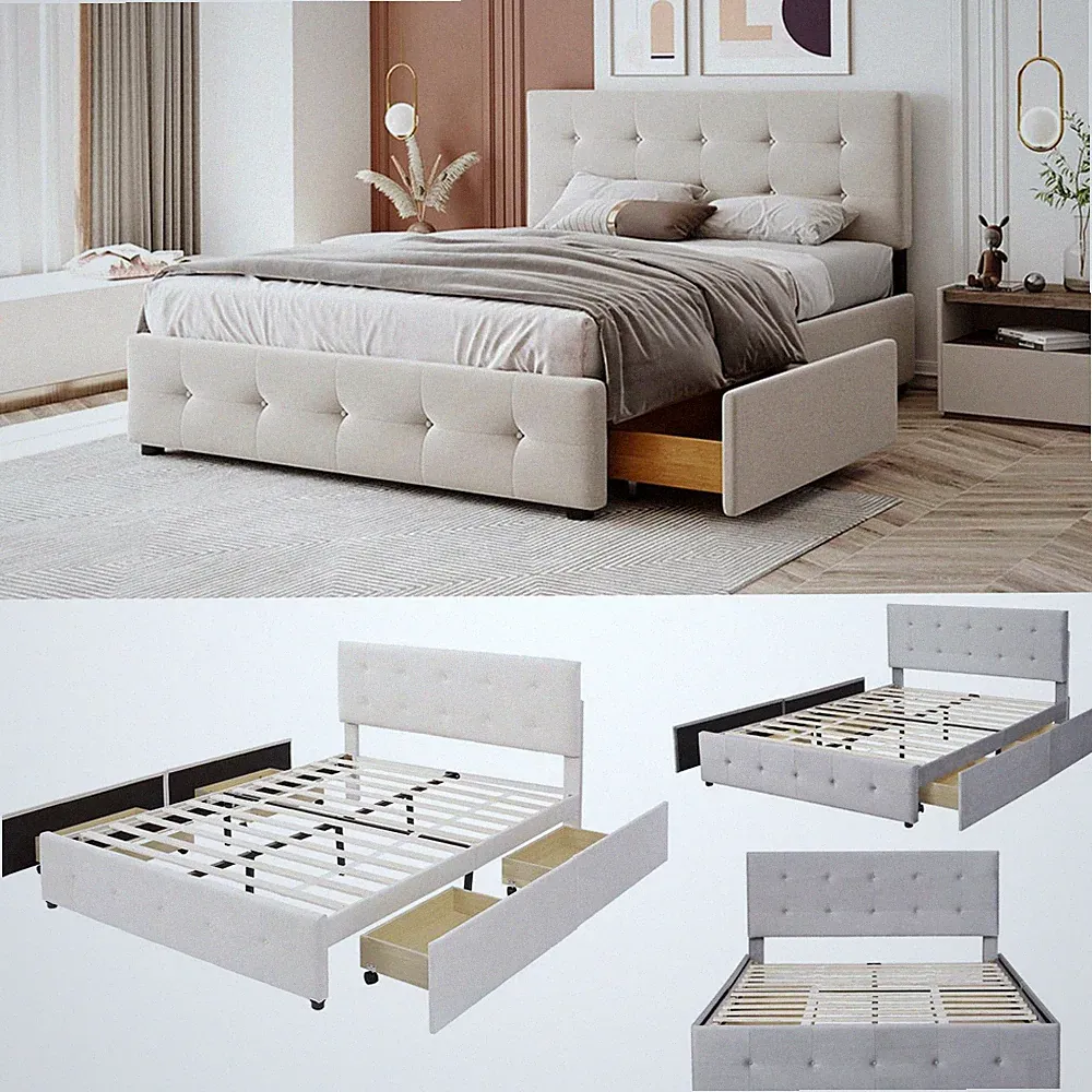 Polsterbett Doppelbett mit Stauraum Kopfteil Lattenrost Bettgestell 140x200 cm