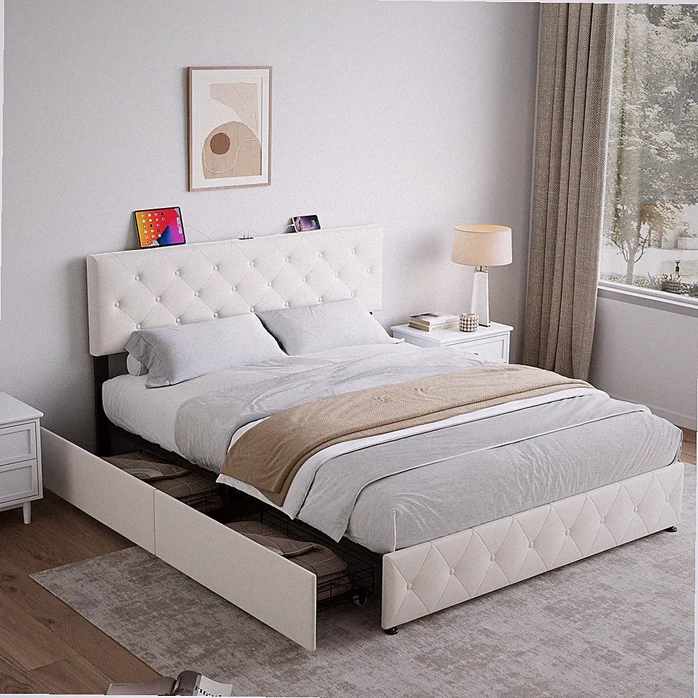 Polsterbett Doppelbett Stauraumbett Bettrahmen Bettgestell mit USB-Ladeanschluss