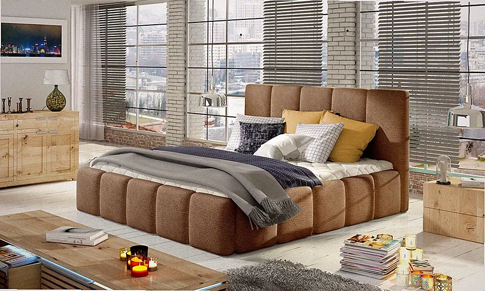 Polsterbett Doppelbett VERONA Set 1 Kunstleder Vintage Braun 180x200cm