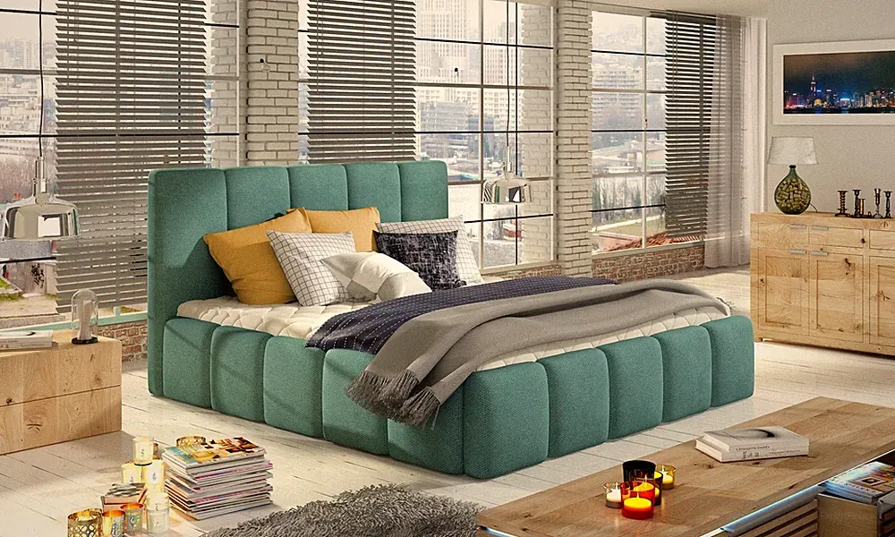 Polsterbett Doppelbett VERONA Set 1 Polyesterstoff Türkis 120x200cm