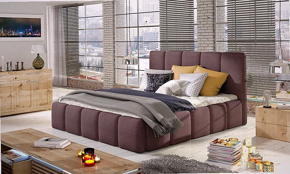 Polsterbett Doppelbett VERONA Set 1 Polyesterstoff Violett 120x200cm