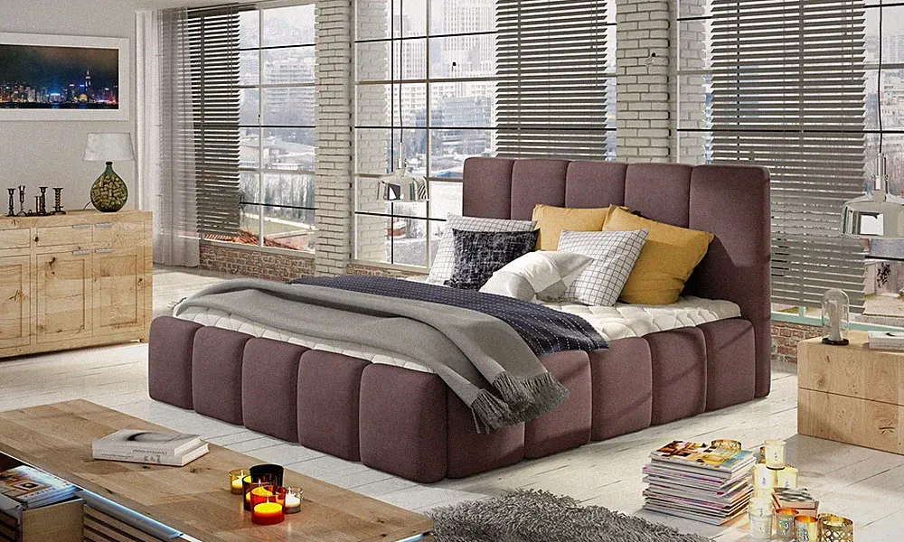 Polsterbett Doppelbett VERONA Set 1 Polyesterstoff Violett 140x200cm