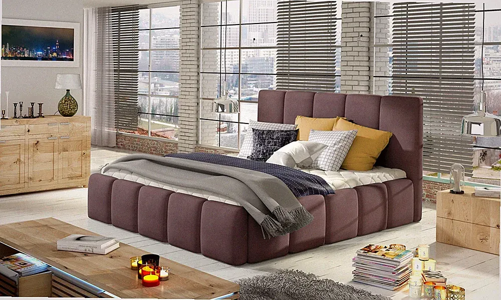 Polsterbett Doppelbett VERONA Set 1 Polyesterstoff Violett 160x200cm