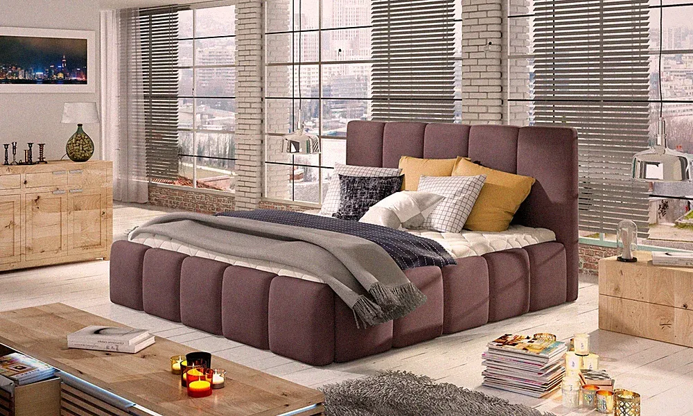 Polsterbett Doppelbett VERONA Set 1 Polyesterstoff Violett 180x200cm