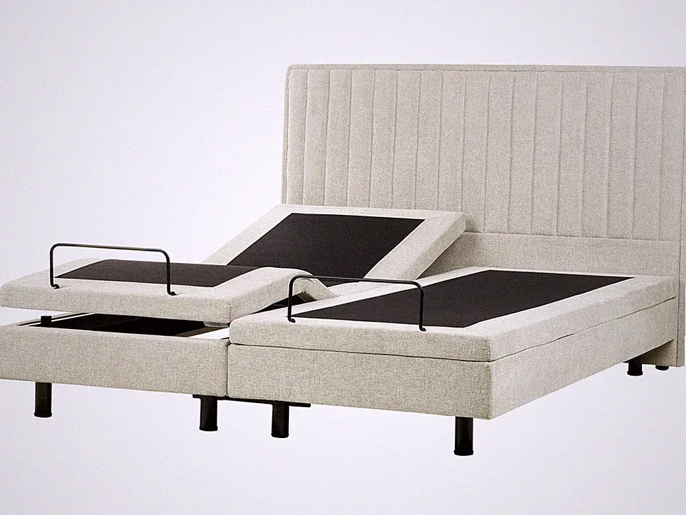 Polsterbett elektrisch verstellbar beige 180x200 cm Fernbedienung Duke II