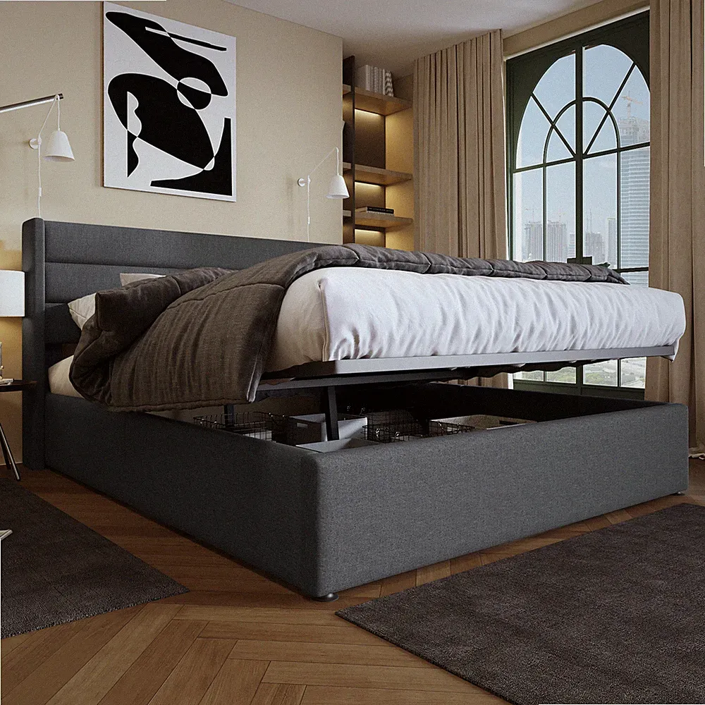 Polsterbett Hydraulisch Doppelbett 180x200 cm Bett mit Stauraum Lattenrost Grau