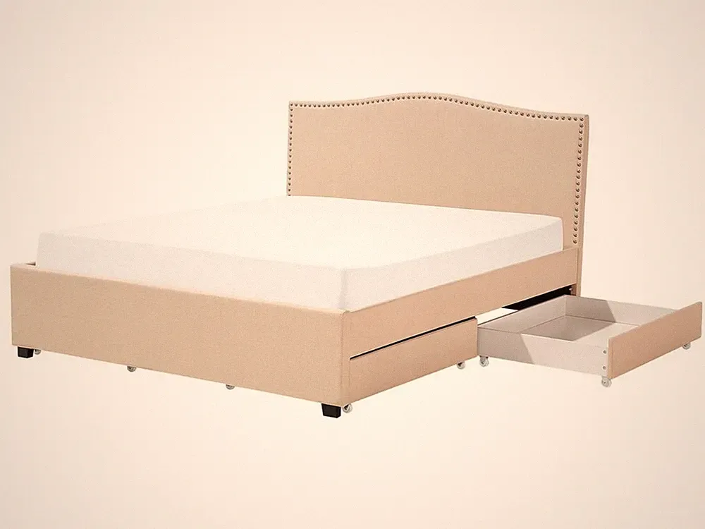 Polsterbett in Beige Leinenoptik mit Bettkasten 160 x 200 cm Montpellier