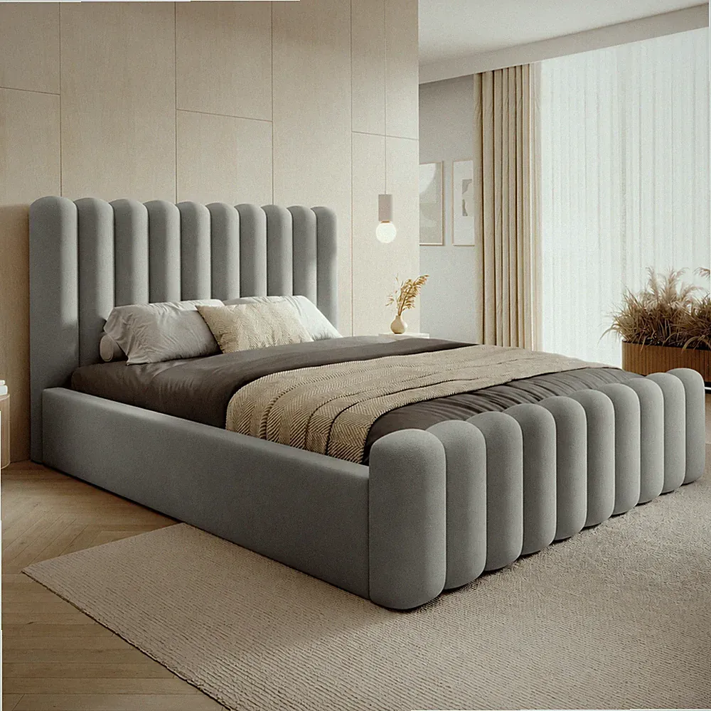 Polsterbett JENNY - Bett mit Bettkasten & Halbrund-Kopfteil – Velvet