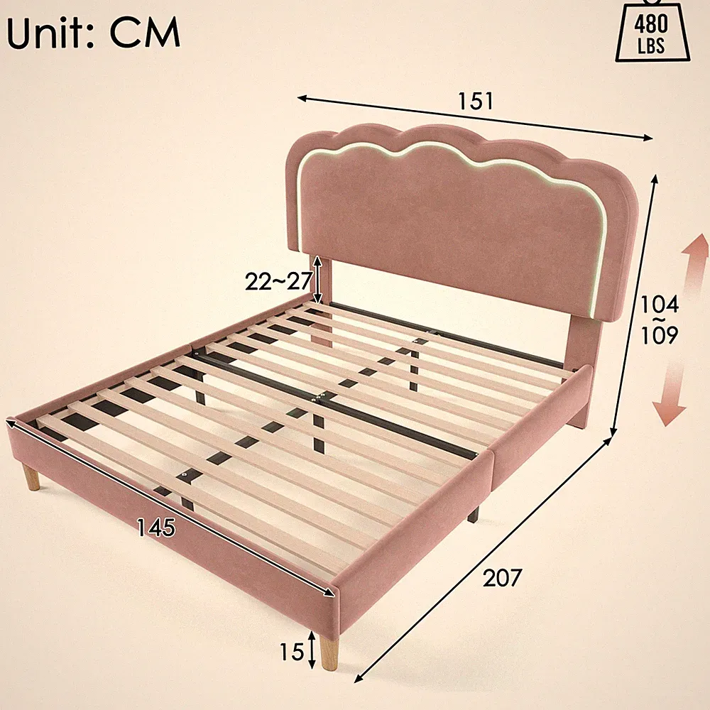 Polsterbett Jugendbetten Doppelbett LED Einzelbett Bettgestell mit Lattenrost