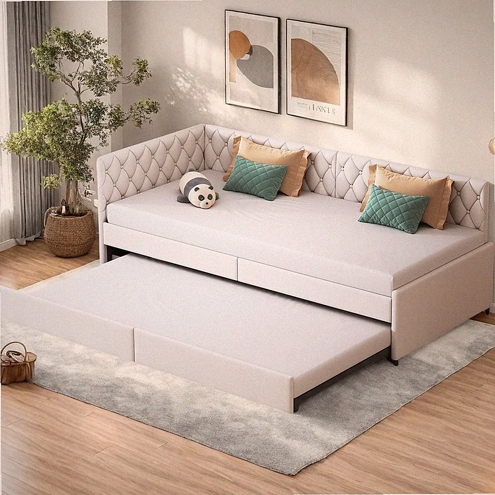 Polsterbett Kinderbett 90x200 cm,Tagesbett Sofabett Schlafsofa mit Ausziehbett
