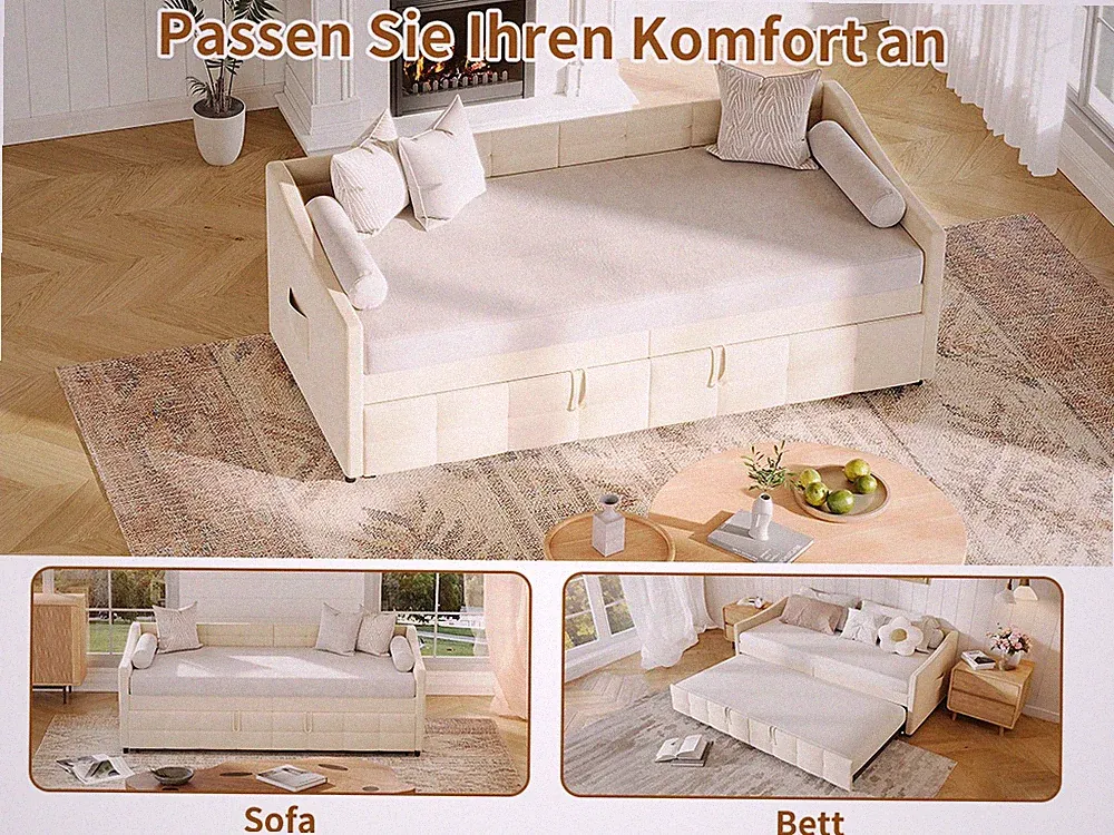 Polsterbett Kinderbett Ausziehbett 90*200 cm Tagesbett Doppelbett mit Lattenrost