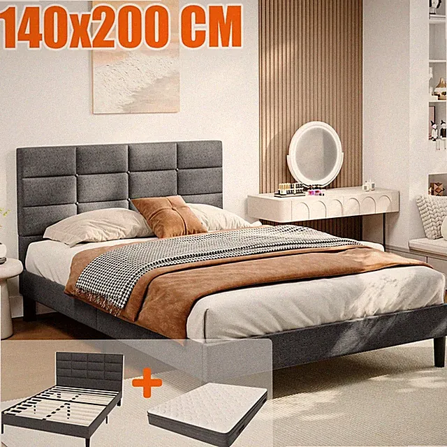 Polsterbett Kopfteil Bettrahmen Doppelbett mit Lattenrost Stoffbett & Matratze