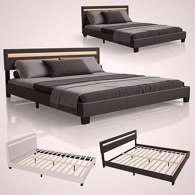 Polsterbett Kunstlederbett Doppelbett LED Bettgestell Leder Lattenrost Juskys®