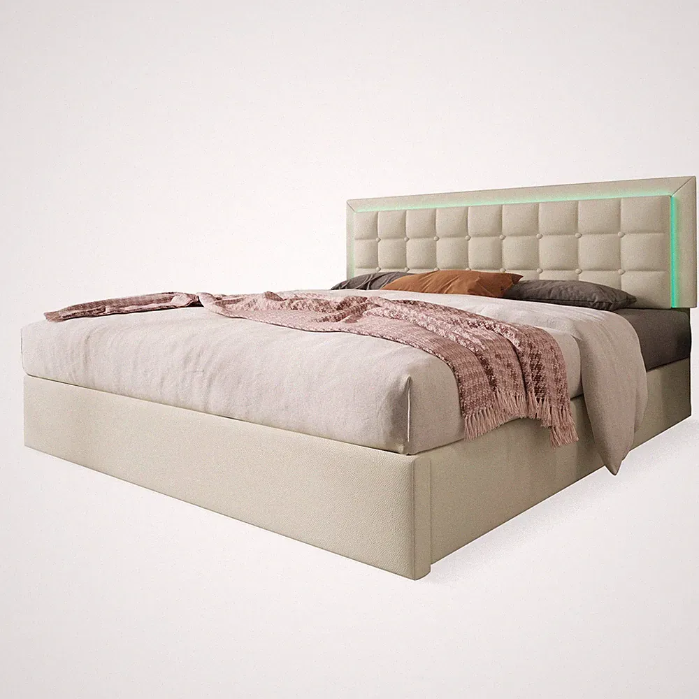 Polsterbett LED Kunstlederbett 180x200 cm Bett Lederbett Doppelbett Bettgestell