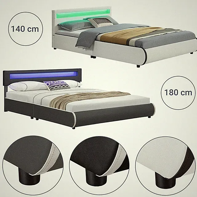 Polsterbett LED Kunstlederbett Ehebett Bett Doppelbett LED Bettgestell Juskys®