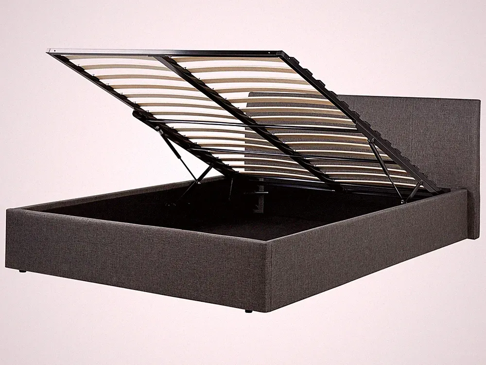 Polsterbett Leinenoptik grau mit Lattenrost 140x200 cm Bettkasten modern Orbey