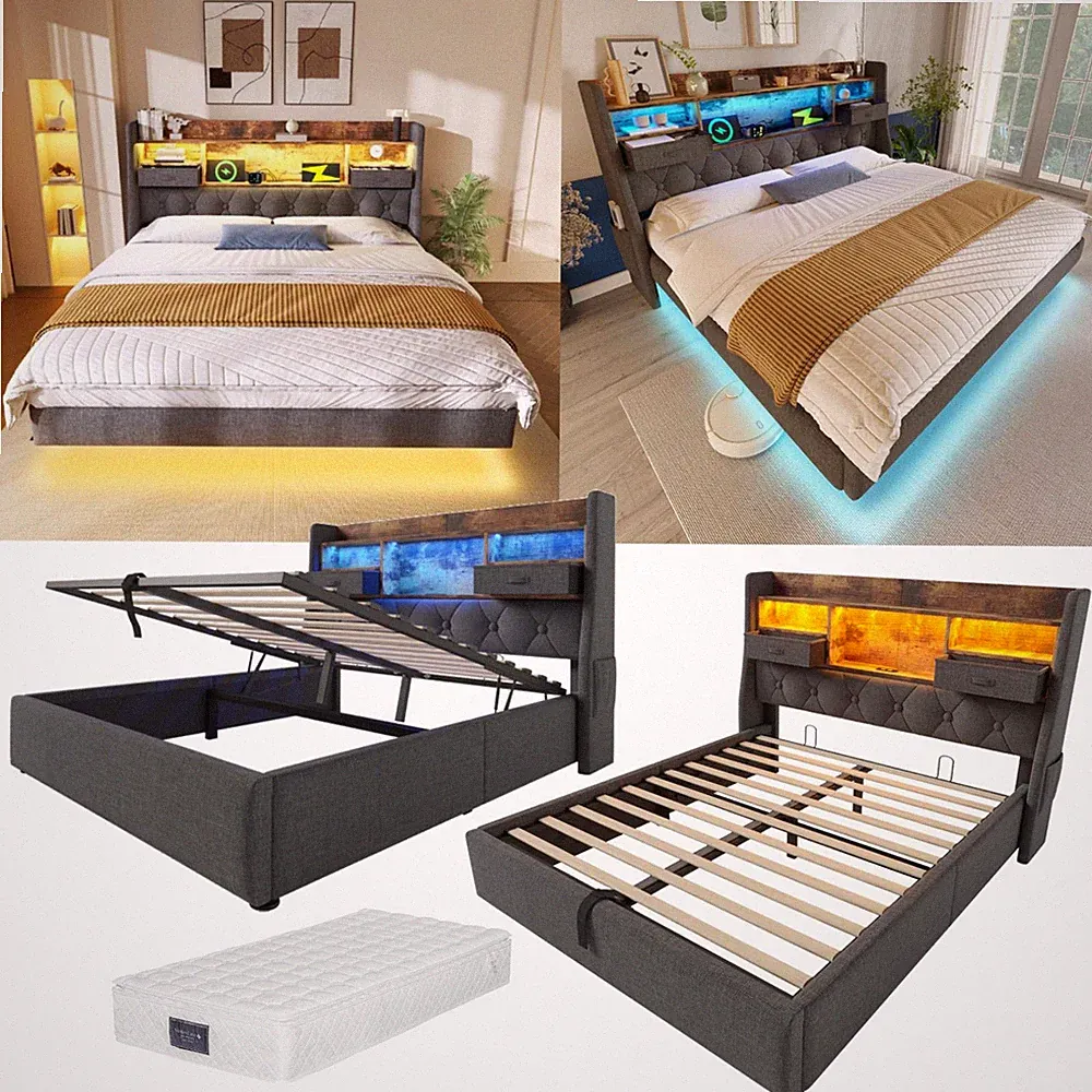 Polsterbett mit LED-Beleuchtung Kopfteil Betten 90x200 140x200 160x200 180x200