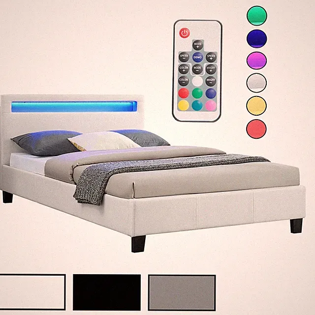 Polsterbett mit LED Einzelbett Doppelbett Jugendbett 120 x 200 cm Kunstleder