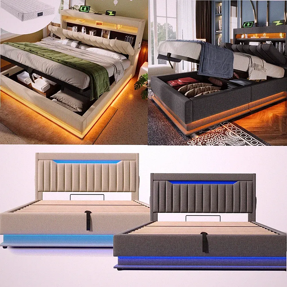 Polsterbett mit LED Kopfteil Bett Stauraumbetten 90x200 140x200 160x200 180x200