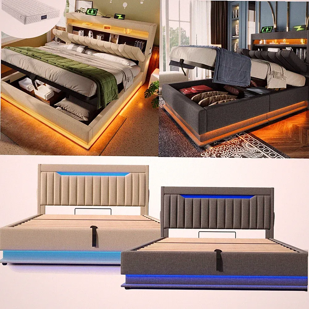 Polsterbett mit LED Kopfteil Bett Stauraumbetten 90x200 140x200 160x200 180x200
