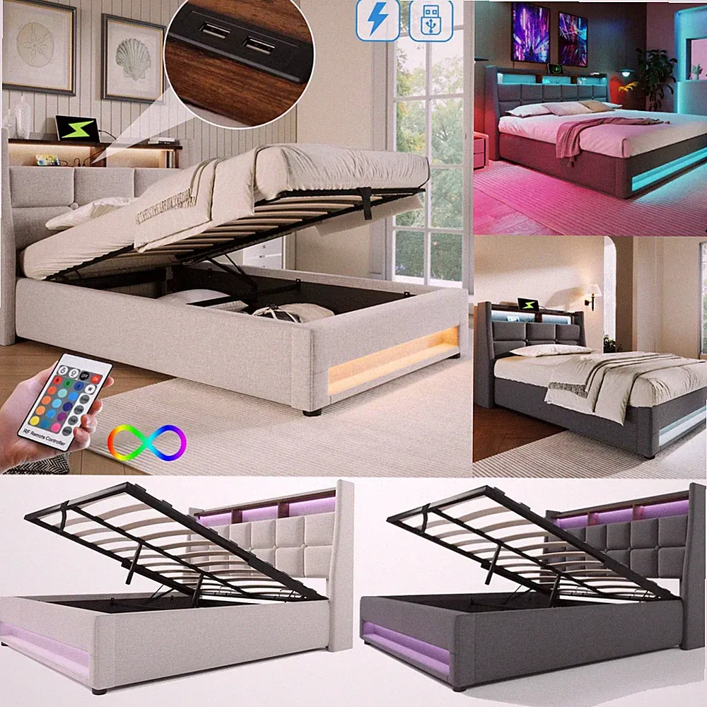 Polsterbett mit USB LED Doppelbett Einzelbett Bettgestell 90x200 140x200 160x200