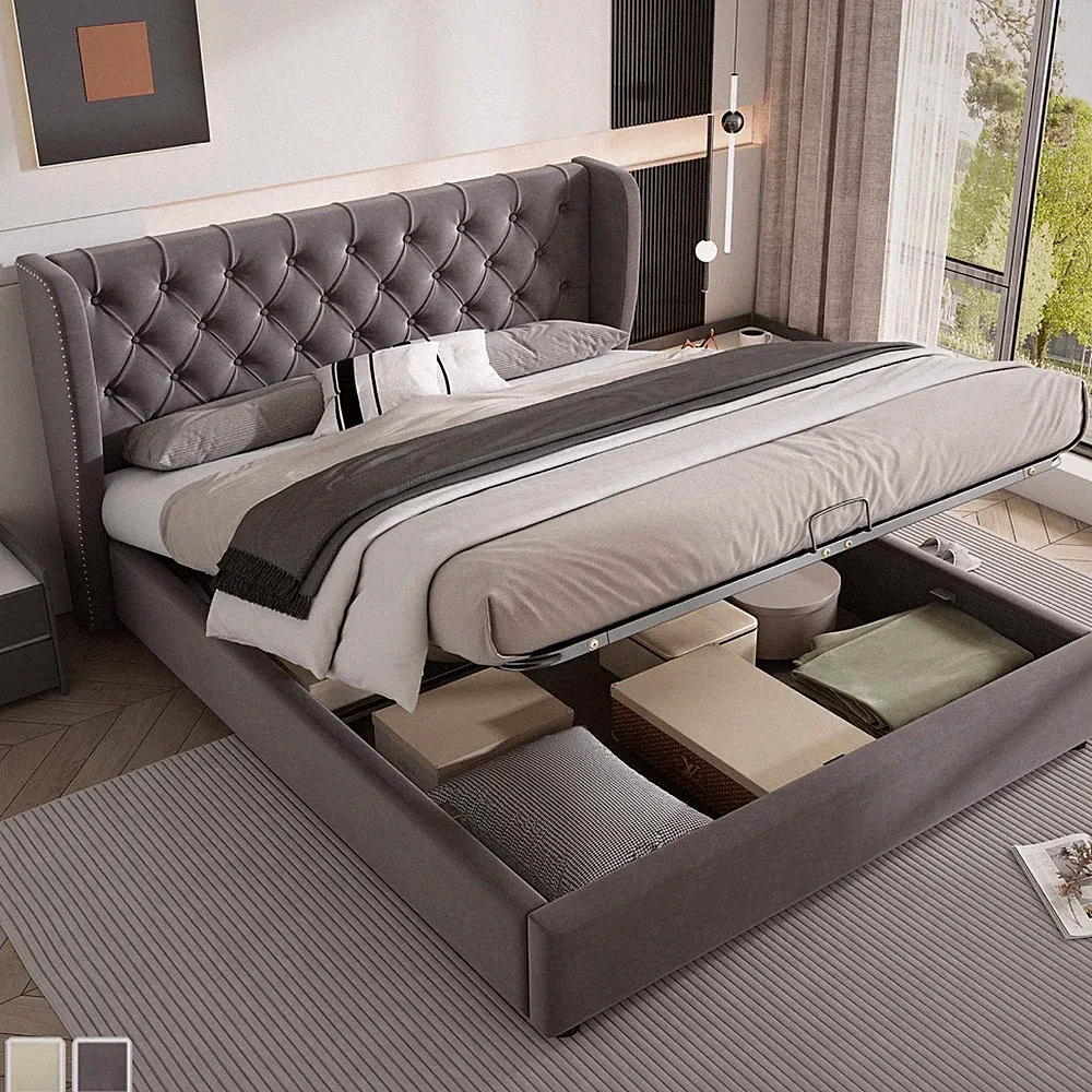Polsterbett Ohrenform Doppelbett mit Lattenrost Bettgestell Jugendbett Bett Neu