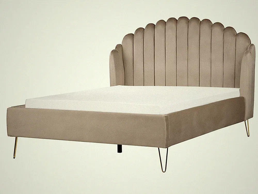 Polsterbett Samt beige taupe Lattenrost 140x200 cm vertikale Steppung Ambillou