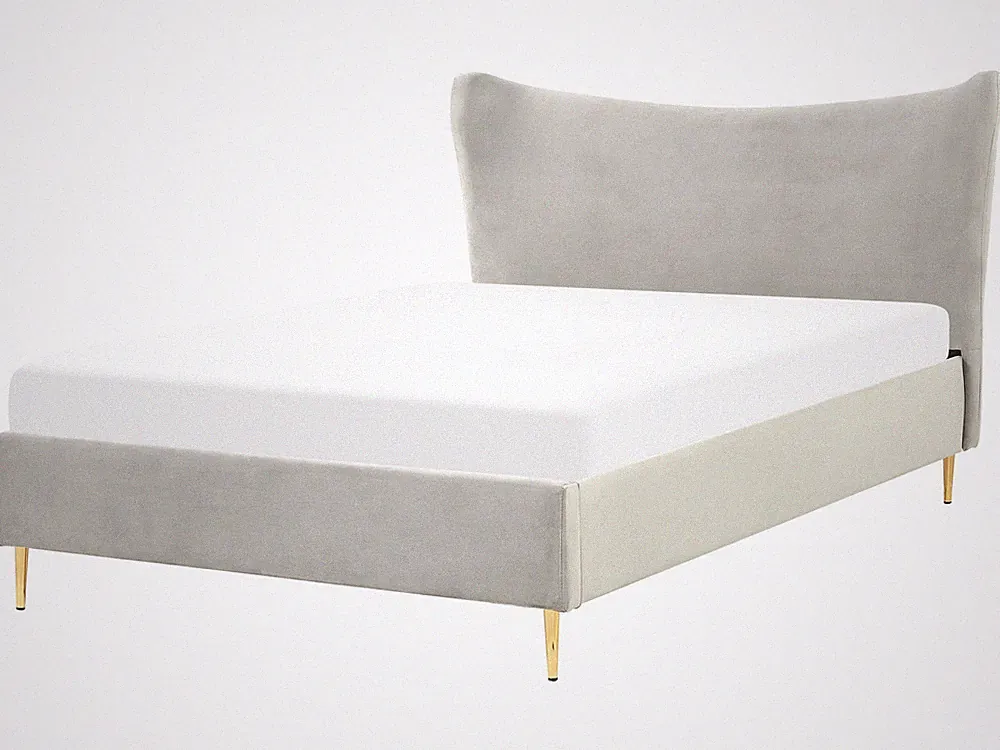 Polsterbett Samt grau 140 x 200 cm mit goldenen Metallbeinen modern Chaleix
