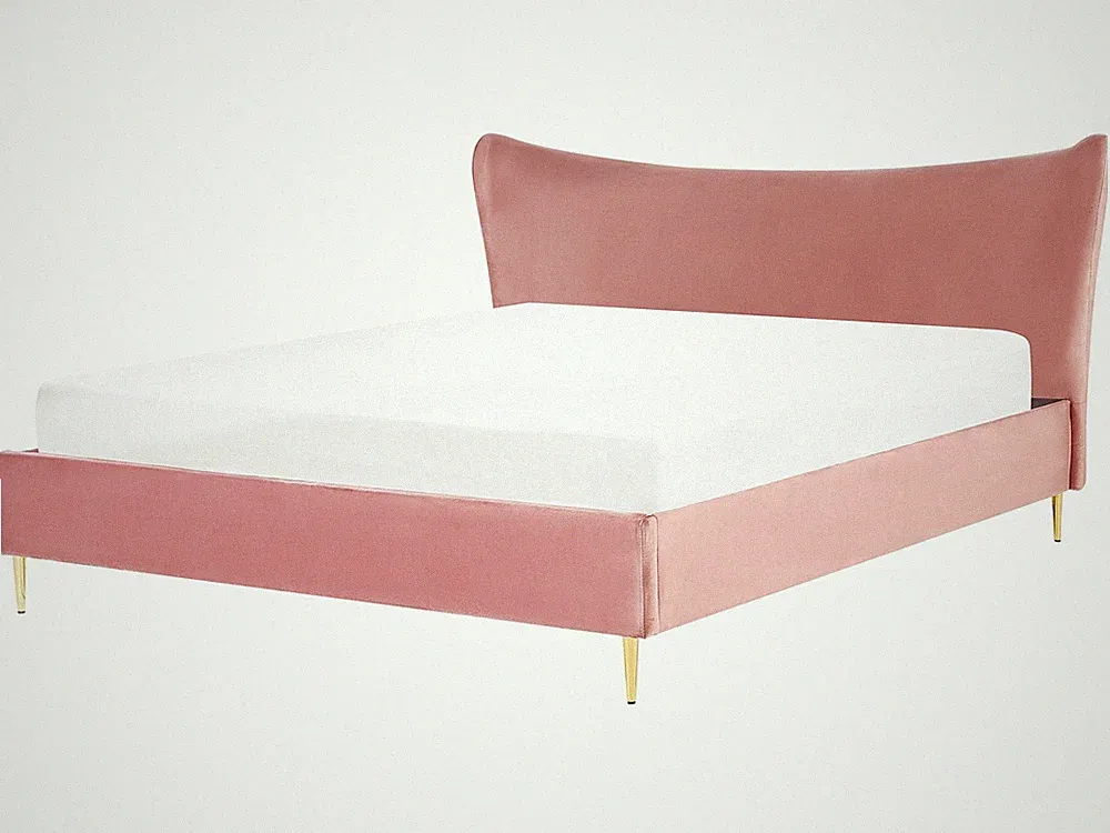 Polsterbett Samt rosa 180 x 200 cm mit goldenen Metallbeinen modern Chaleix