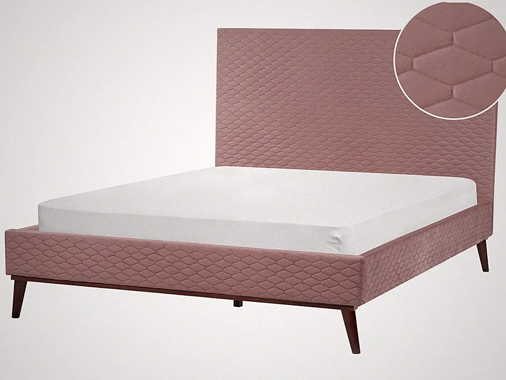 Polsterbett Samt rosa mit Lattenrost 140x200cm gestepptes hohes Kopfteil Bayonne