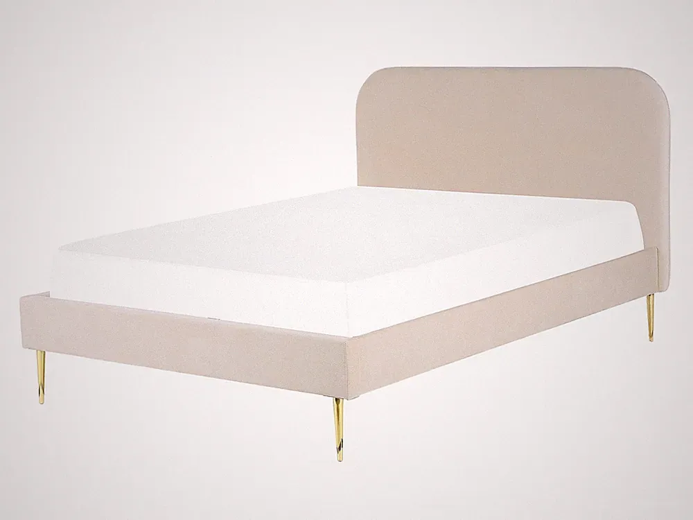 Polsterbett Samtstoff beige mit Lattenrost 140 x 200 cm Metallfüße gold Flayat