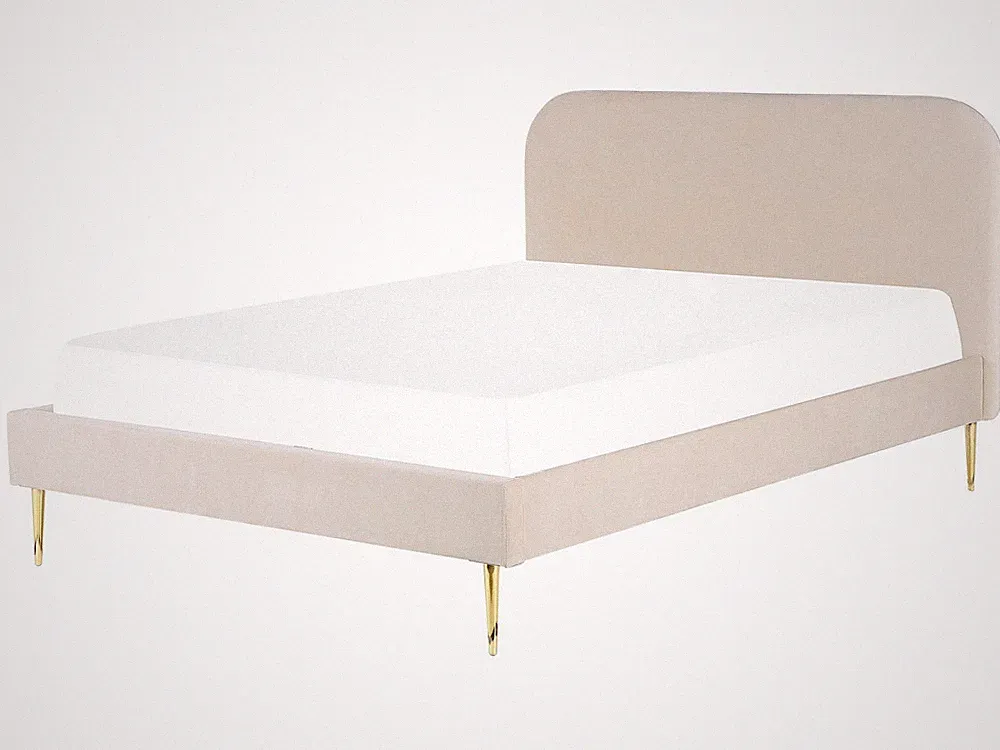 Polsterbett Samtstoff beige mit Lattenrost 180 x 200 cm Metallfüße gold Flayat