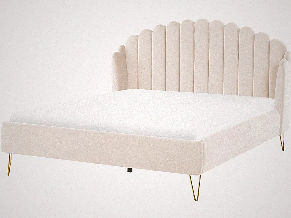 Polsterbett Samtstoff beige mit Lattenrost vertikale Steppung 160x200cm Ambillou
