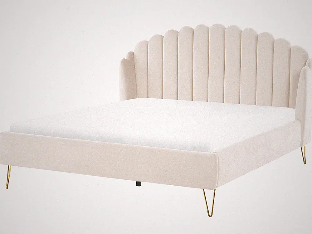 Polsterbett Samtstoff beige mit Lattenrost vertikale Steppung 180x200cm Ambillou