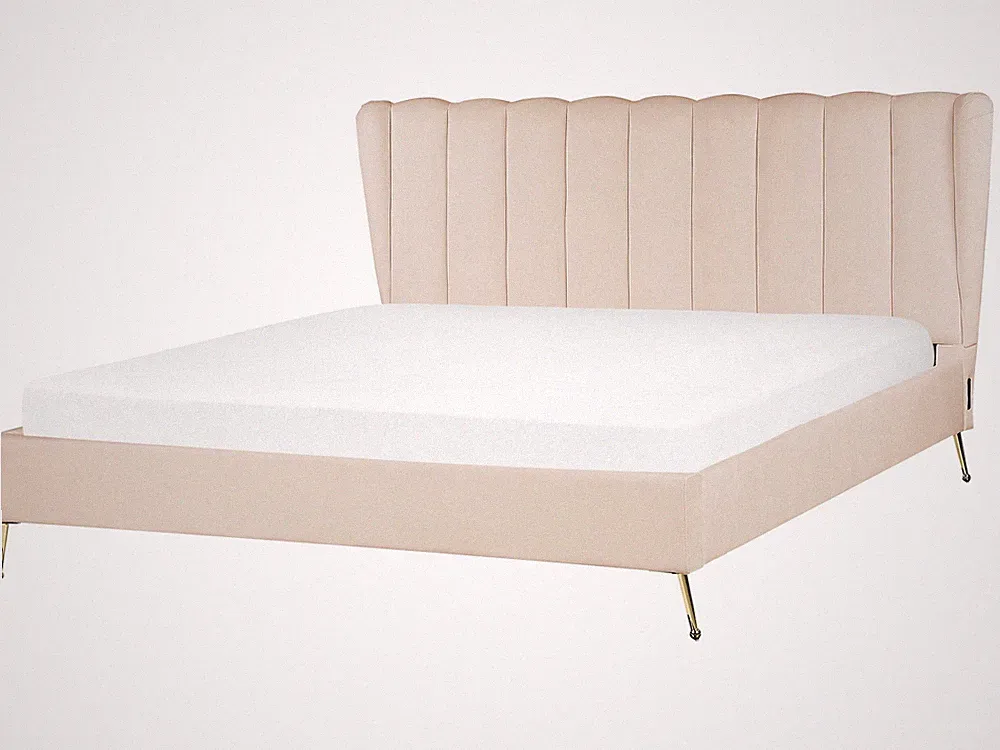 Polsterbett Samtstoff beige mit USB-Anschluss goldene Beine 180x200 cm MIRIBEL