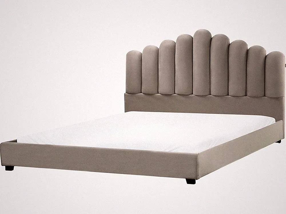 Polsterbett Samtstoff beige taupe Lattenrost 180x200 cm muschelförmig Vincennes