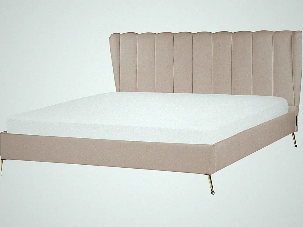 Polsterbett Samtstoff beige/taupe USB-Anschluss goldene Beine 180x200 cm MIRIBEL