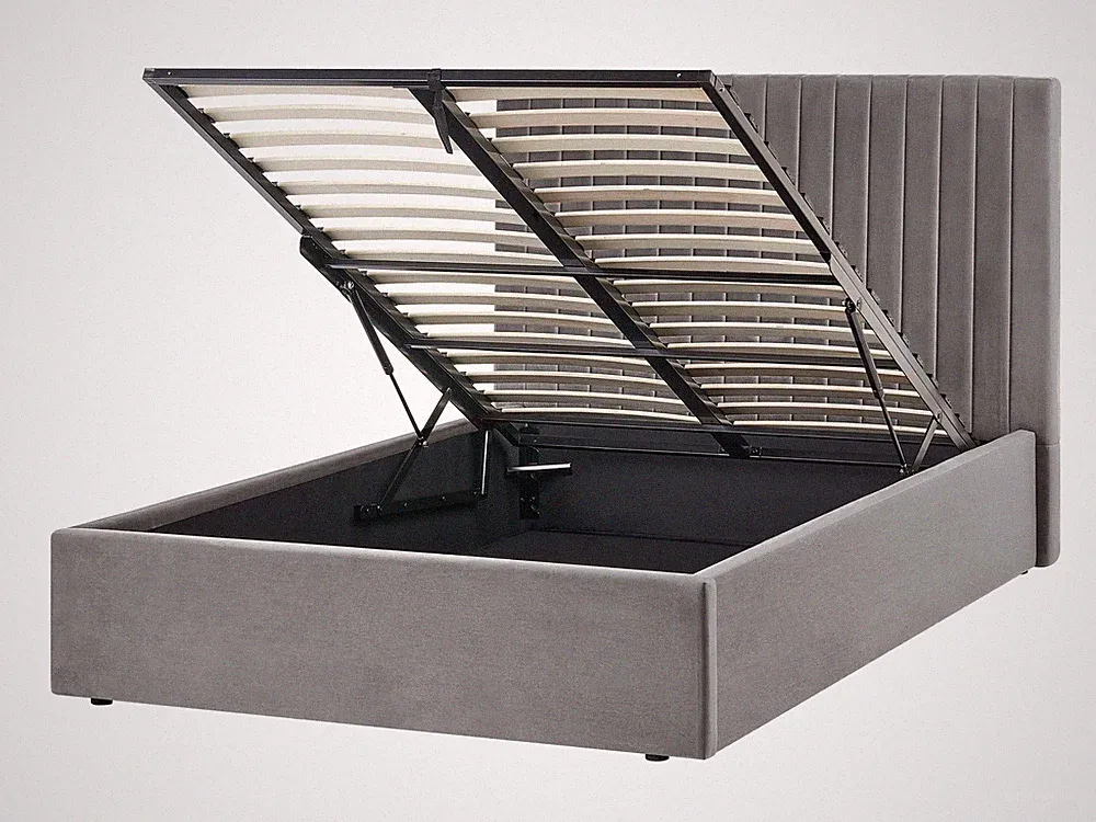 Polsterbett Samtstoff grau 120 x 200 cm mit Stauraum gestepptes Kopfteil Vion