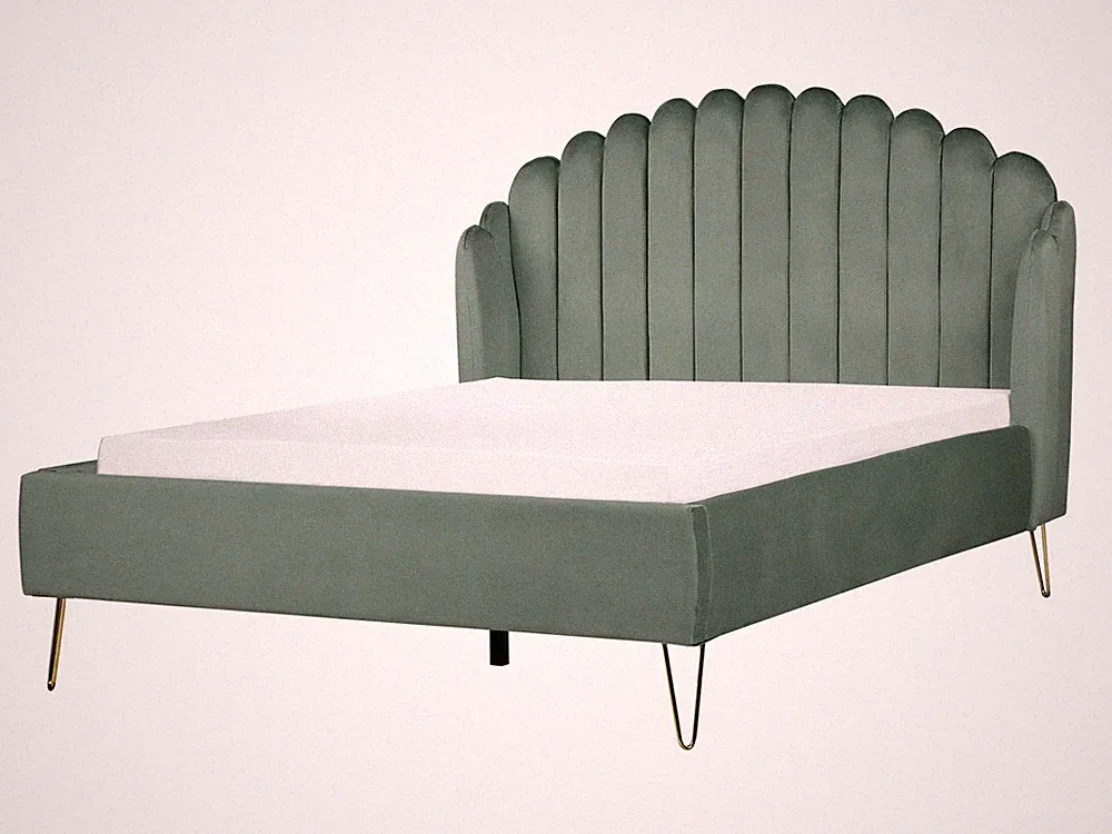 Polsterbett Samtstoff grün mit Lattenrost 140x200 cm vertikale Steppung Ambillou
