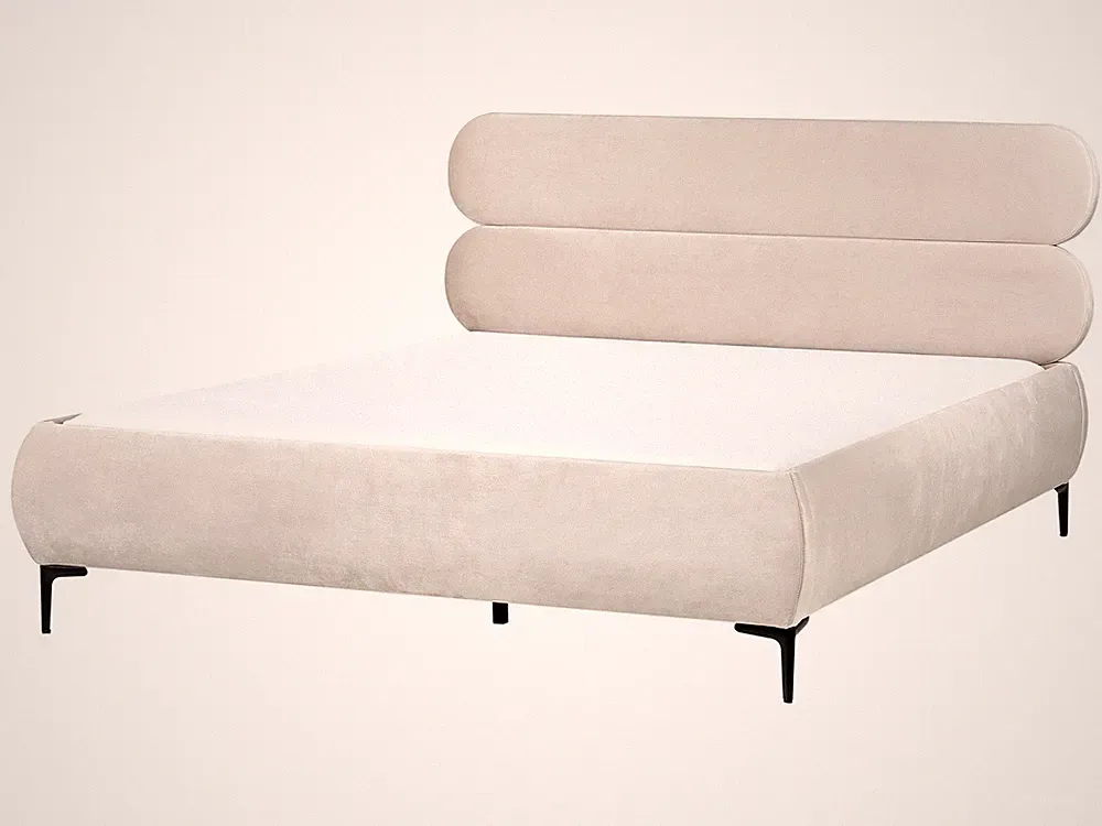 Polsterbett Samtstoff hell beige 160 x 200 cm mit Kopfteil modern Lessay