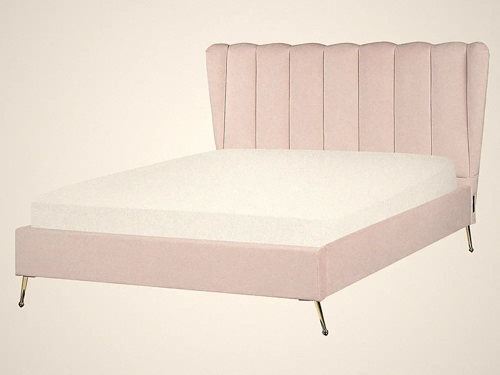 Polsterbett Samtstoff rosa mit USB-Anschluss goldene Beine 140x200 cm MIRIBEL