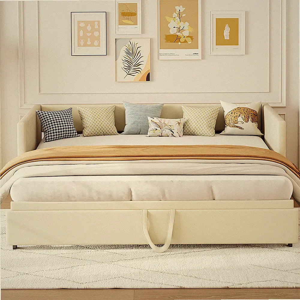 Polsterbett Schlafcouch 90/180x200 cm mit Ausziehbett,Bettgestell mit Lattenrost