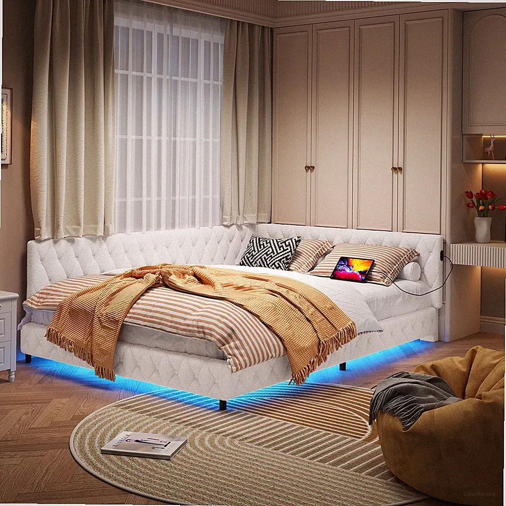 Polsterbett Schlafsofa 140x200 Bett Daybett mit LED und USB Tagesbett Lattenrost