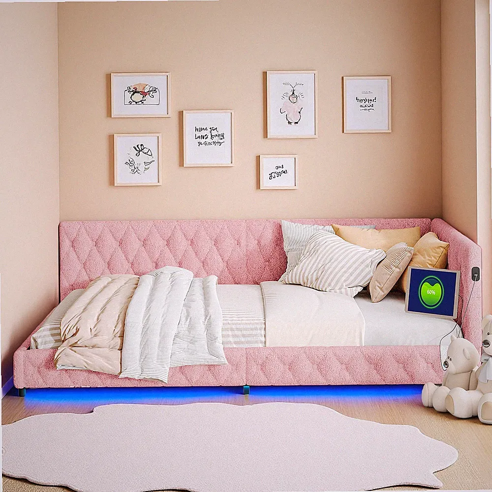 Polsterbett Schlafsofa 140x200 cm Tagesbett Doppelbett mit LED & USB-Ladestation