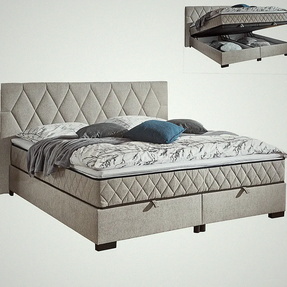 Polsterbett - silber - mit Bettkasten - H2 - 180x220 cm Bett Polsterbett