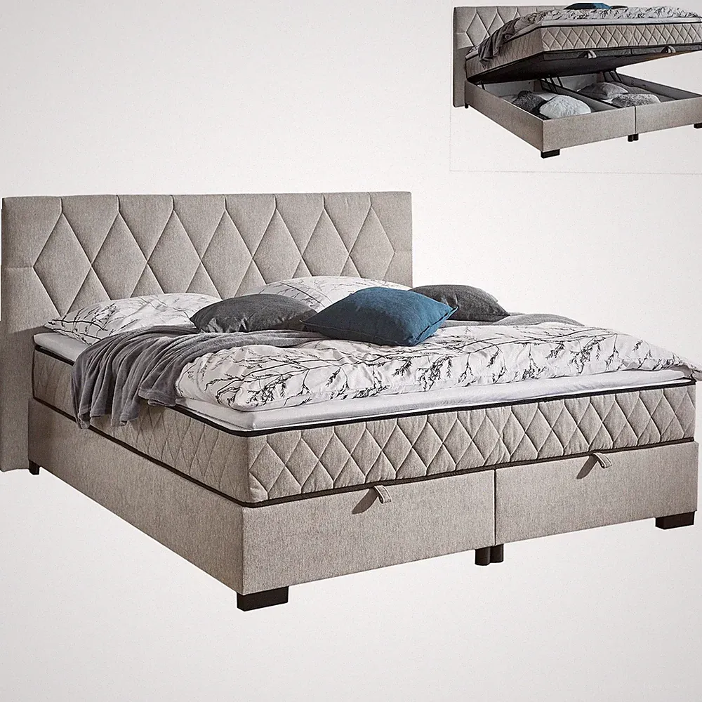 Polsterbett - silber - mit Bettkasten - H2 - 200x220 cm Bett Polsterbett